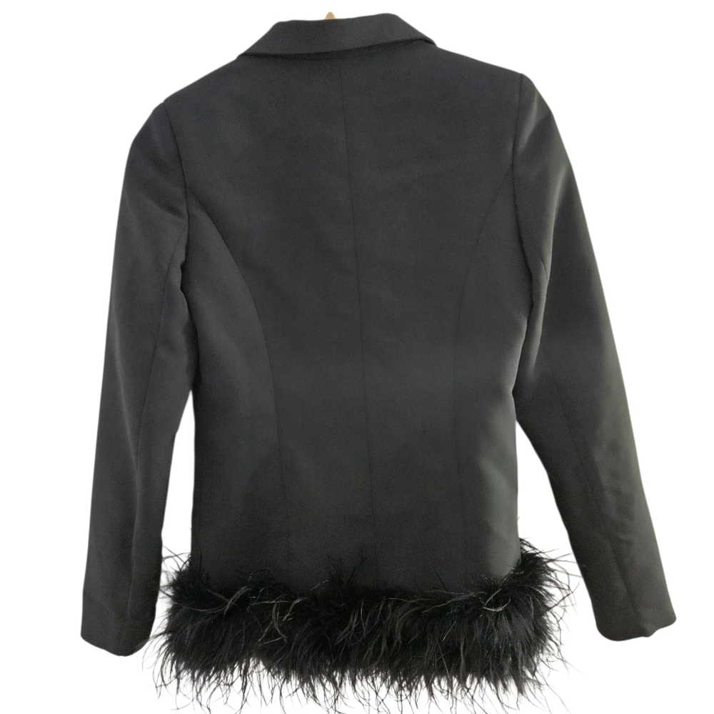 Missguided Women's Black Ostrich Feather Hem Jacket/Blazer - Picture 3 of 12